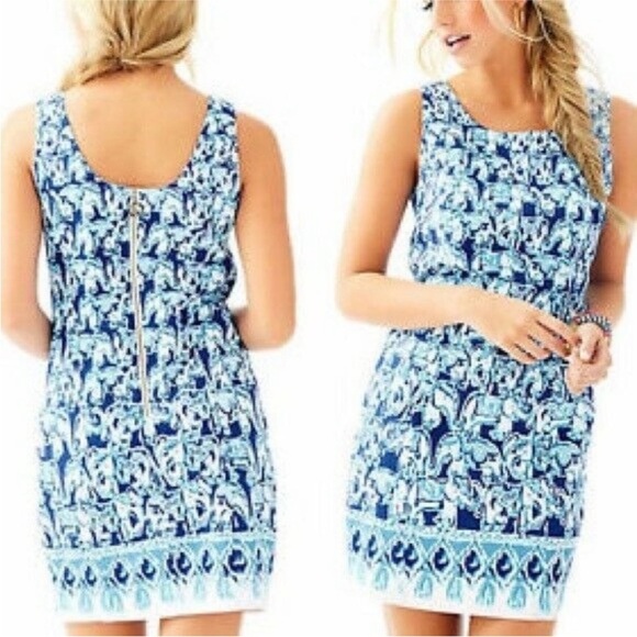 Lilly Pulitzer Cathy Shift Dress in Blue Get Trunky Size 12 - Picture 1 of 9